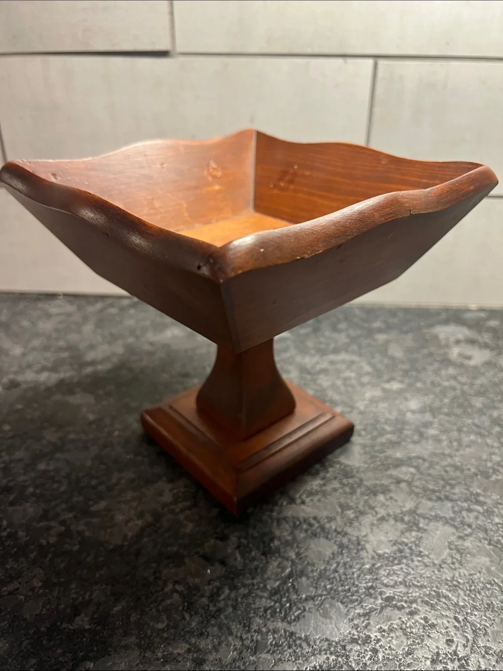 Vintage MCM Wood Pedestal Flower or Fruit Bowl - Dark Pine. RARE FIND